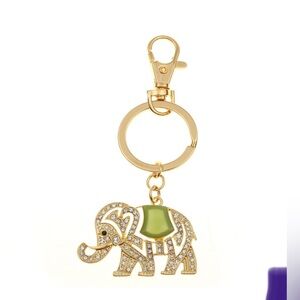 92. Monet Gold-Tone & Green Stone  Elephant Key Fob